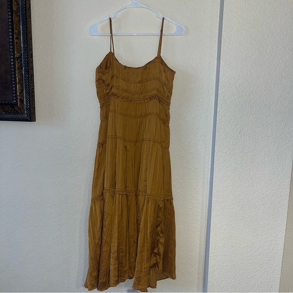 Anthropologie Ruched Slip Midi Satin Tiered Dress Size 6 - Picture 8 of 8